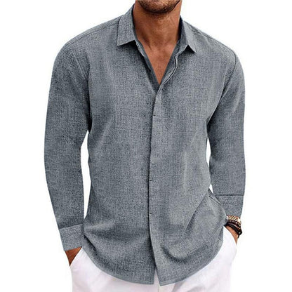 Men's Linen Long Sleeve T-Shirt Loose Sweatshirt Solid Color Long Sleeve Cotton Linen Shirt Men Oversize Shirt