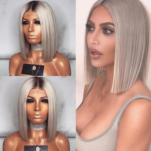 Synthetische ombre grey steile bob lace wig
