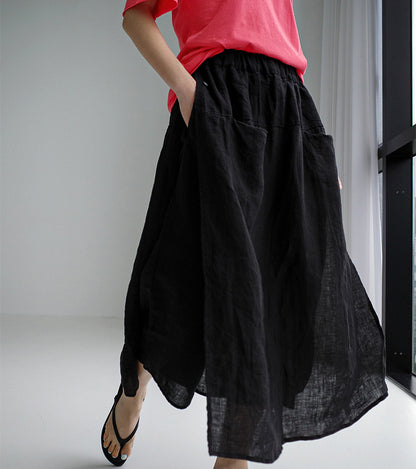 Linnen maxi-rok met broek en grote split