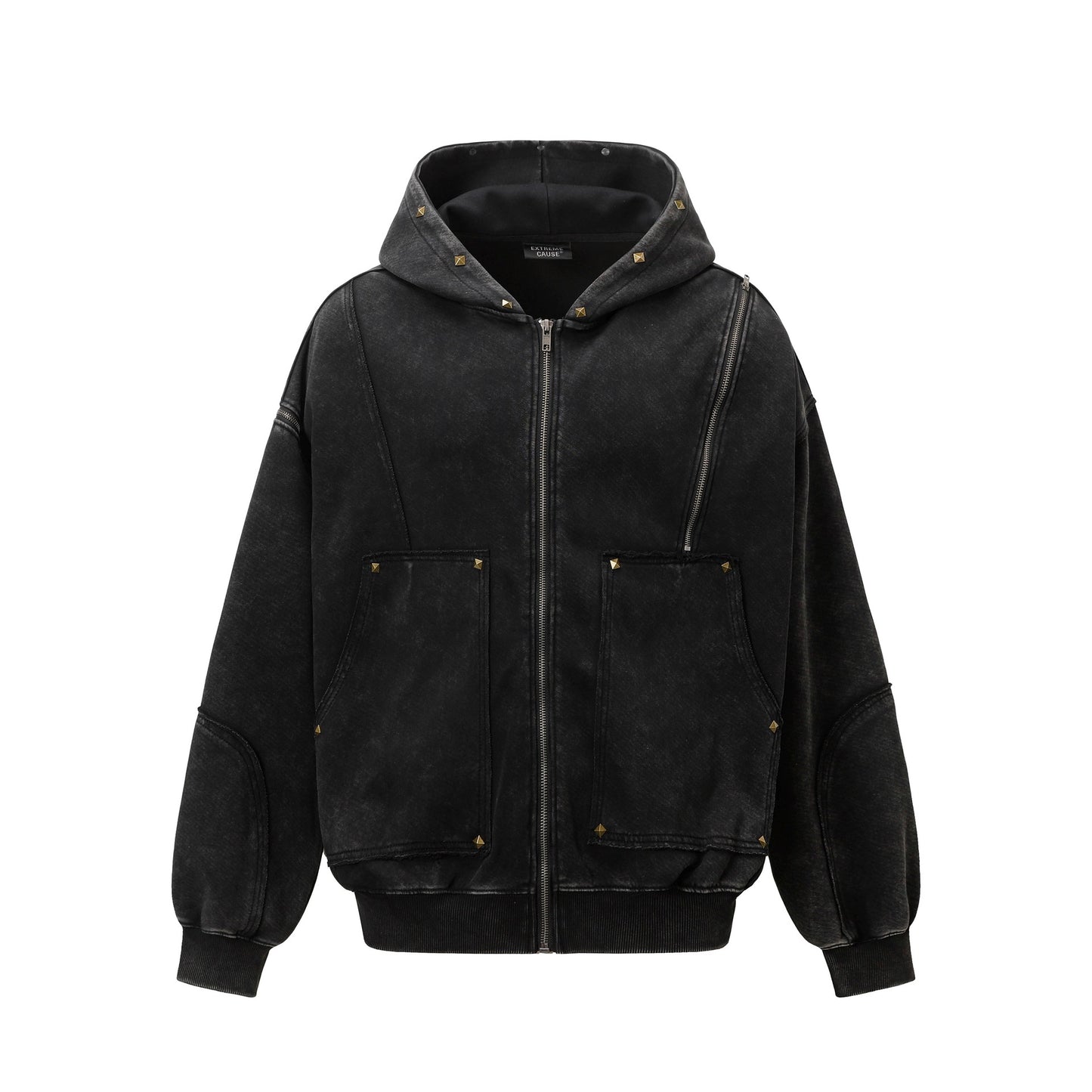Water washed split rivet hoodie