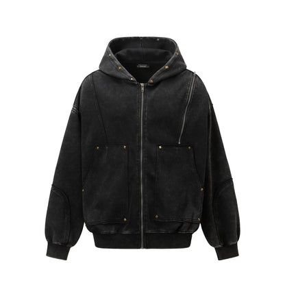Water washed split rivet hoodie