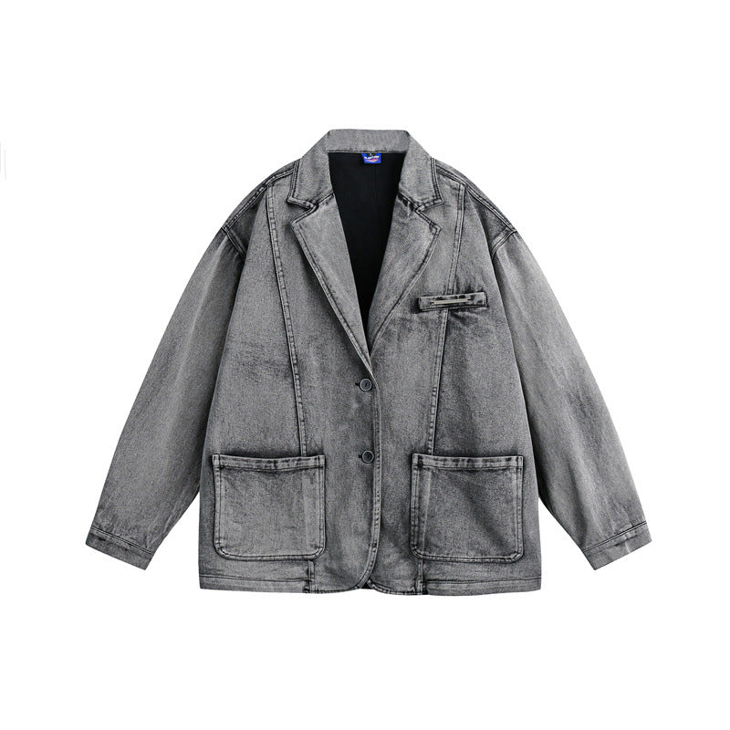 Trendy ins suit collar denim jacket men's loose trendy brand couple jacket