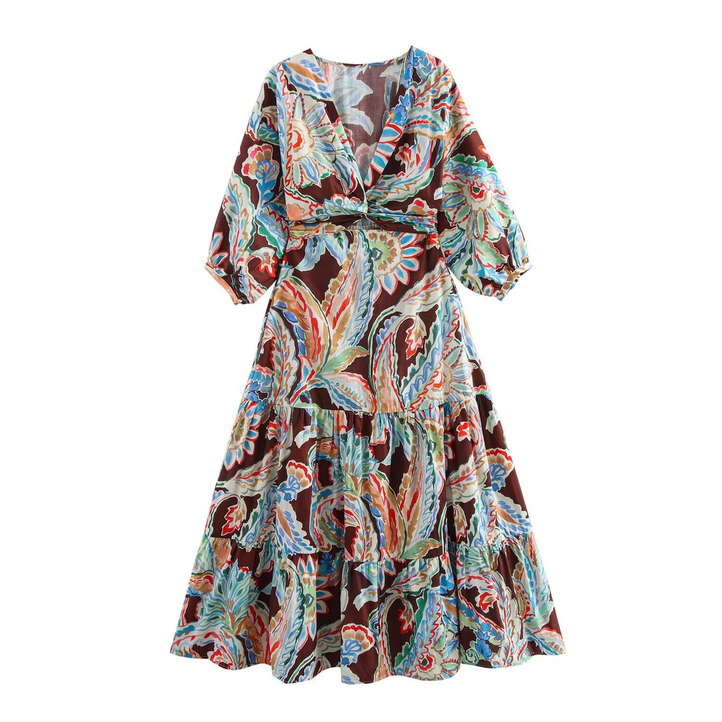 Summer European and American New Fashionable Knot Printed Dress