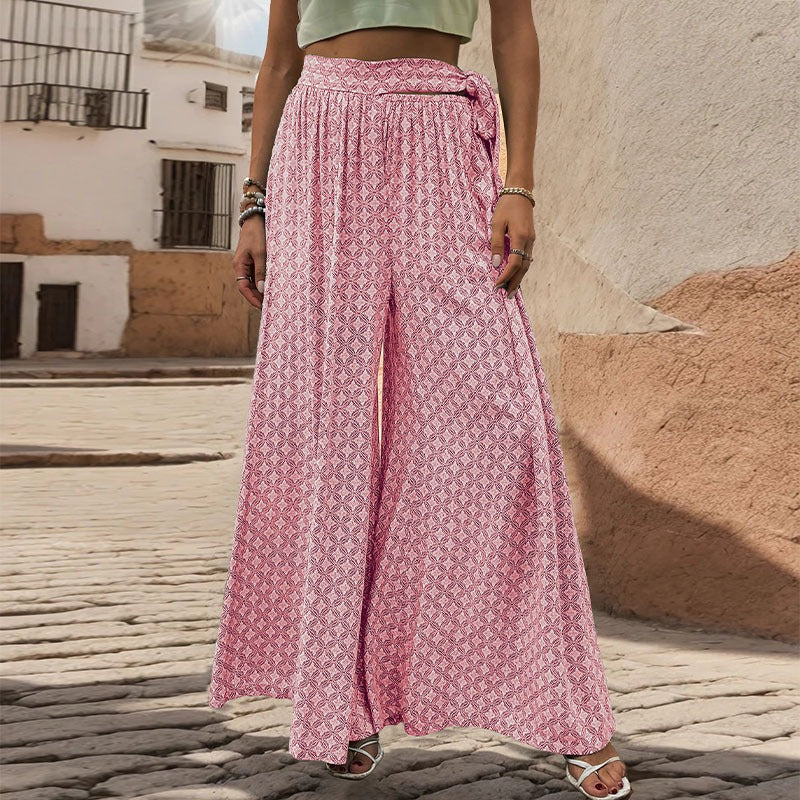 New European and American summer women's clothing ethnic style printed wide leg pants with large horns