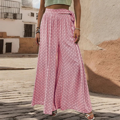 New European and American summer women's clothing ethnic style printed wide leg pants with large horns