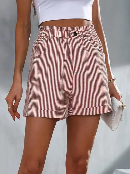 Shorts met hoge taille zakken en strepen