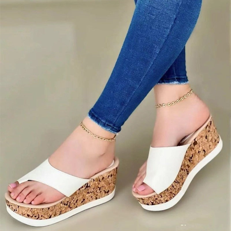AliExpress independent website for foreign trade thick soled slippers, high heels, sponge cake soles, round toe casual toe cover