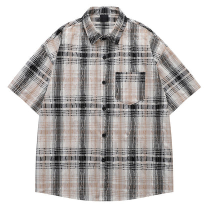 Plaid Couple Shirt Unisex Summer Short Sleeve Loose Casual Outerwear
