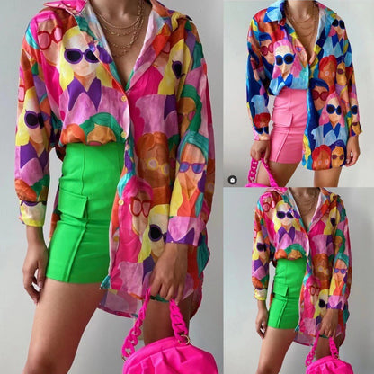 Zomeroverhemd met abstracte print voor dames Europees en Amerikaans design
