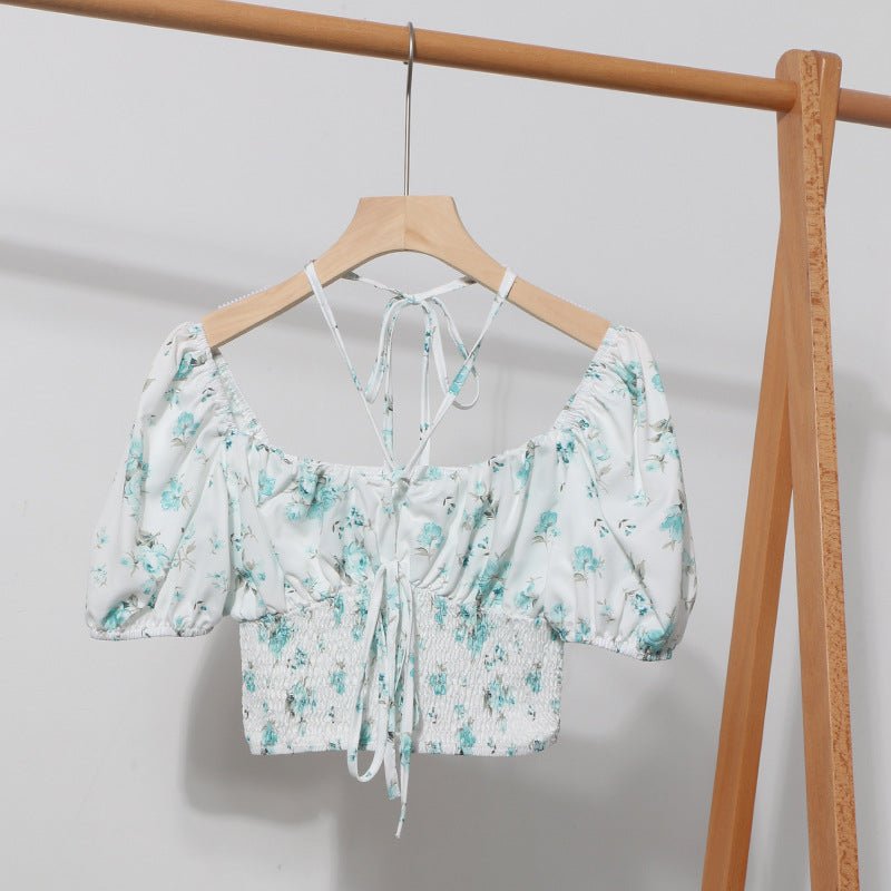 Hanging neck tie floral top