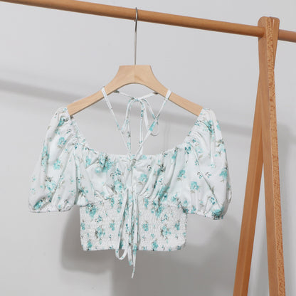Hanging neck tie floral top