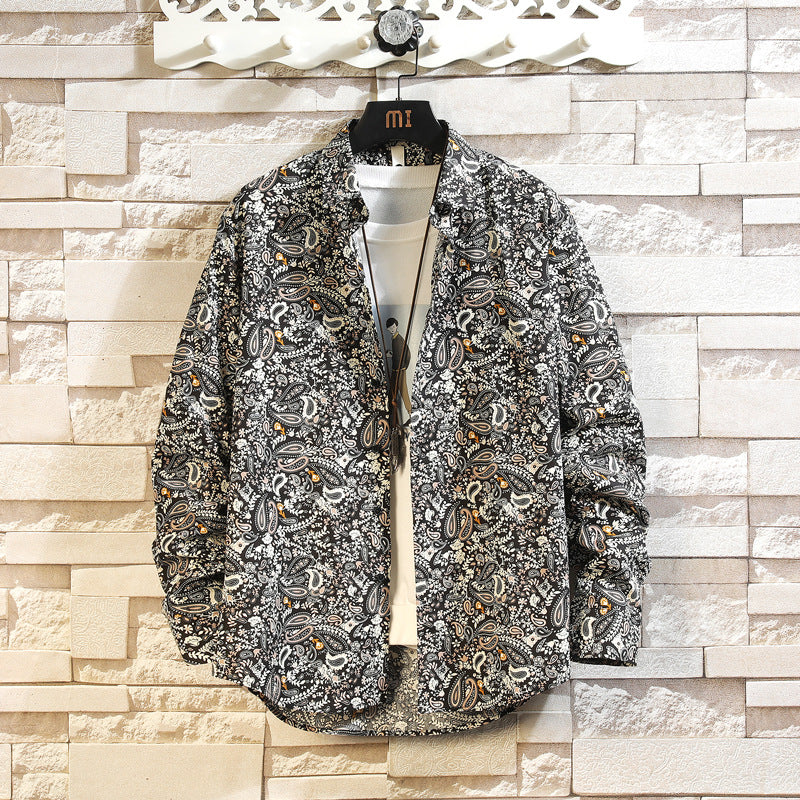 Cotton Men's Casual Multi-color Long-sleeve Floral Shirt