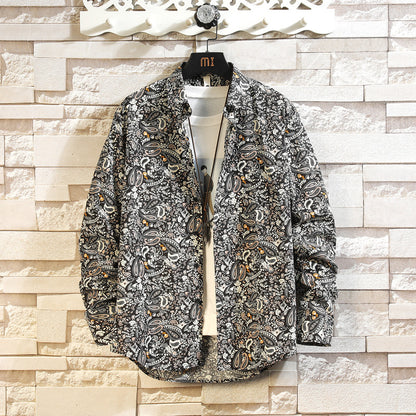 Cotton Men's Casual Multi-color Long-sleeve Floral Shirt