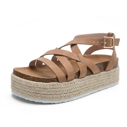 Muffin Platform Platform Women's Sandals Thin Strap Cross Buckle Plus Size Sandals Summer Sandals