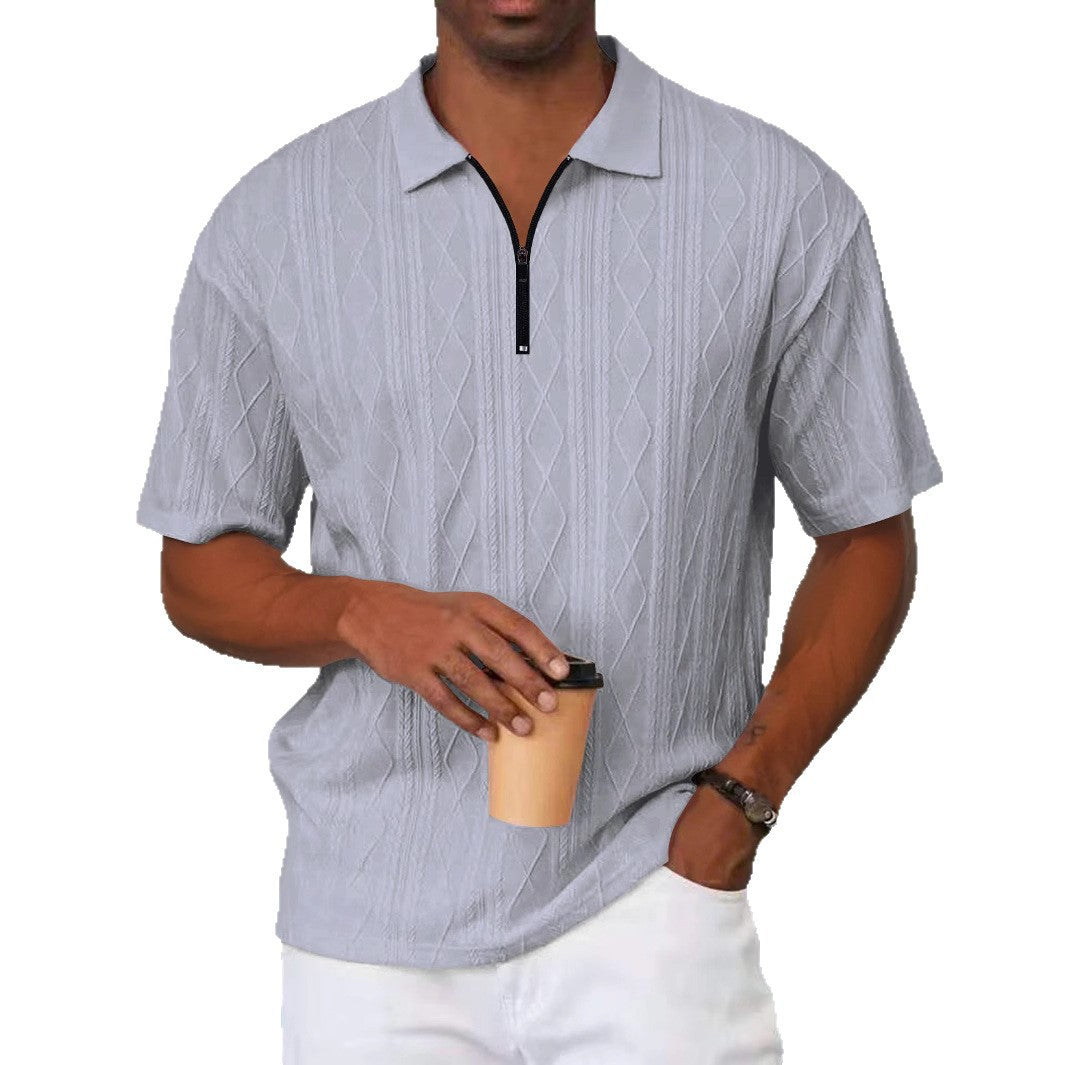 Retro zomer poloshirt met kraag halve ritssluiting en korte mouwen