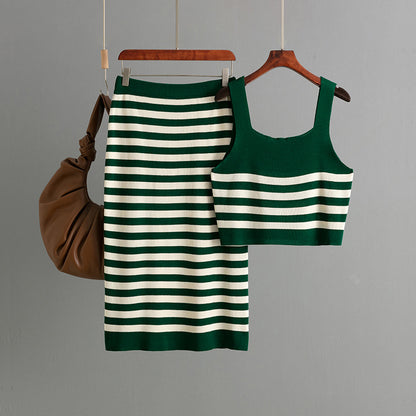 2-delige set midi-rok en crop top met strepen