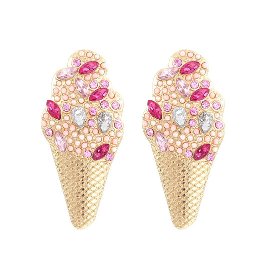 Zomerse creatieve oorbellen met gekleurde strass-steentjes in de vorm van een ijsje