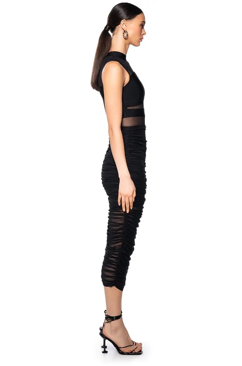 Celebrity Party Dresses For Women Sexy See Through Mesh Patchwork Bodycon Black Bandage Draped Stretch Dress