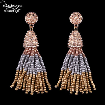 Dvacaman Brand  Layers Colorful Beads Tassel Fringes Earrings Women Boho Ethnic Long Drop Dangle Earrings Party Jewelry