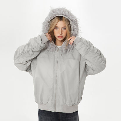 Unisex jas met capuchon en imitatiebont kraag