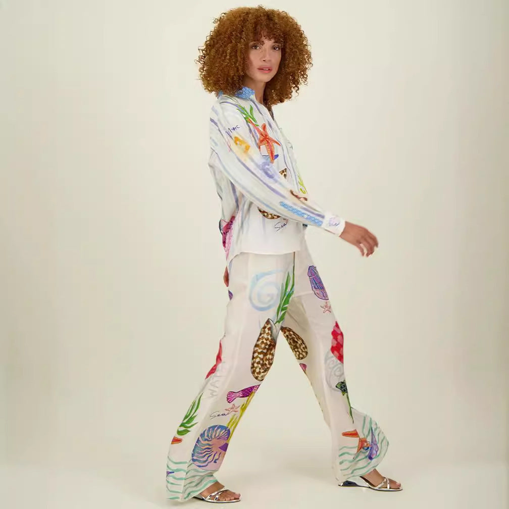 Two piece set of printed graffiti shirt and pants