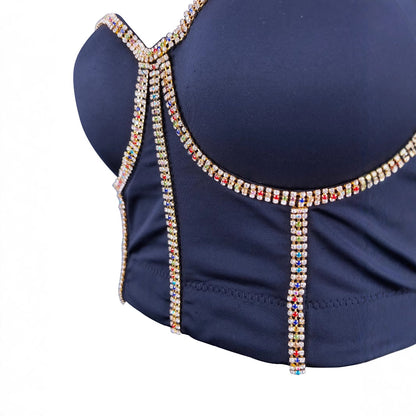 Women's Vest Colorful Diamond Bra Sexy Boned Bustier Strap Pure Desire