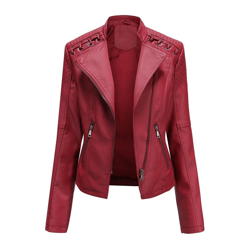 PU-leren korte slim fit damesjack met ritssluiting