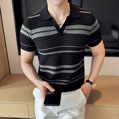 Summer men's thin striped T-shirt short sleeved