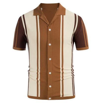 Summer patchwork contrasting knit shirt with lapel business polo shirt Father's Day gift
