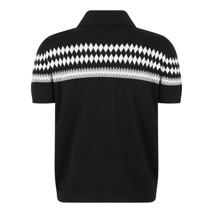 Jacquard collar button knit short sleeved cardigan for men