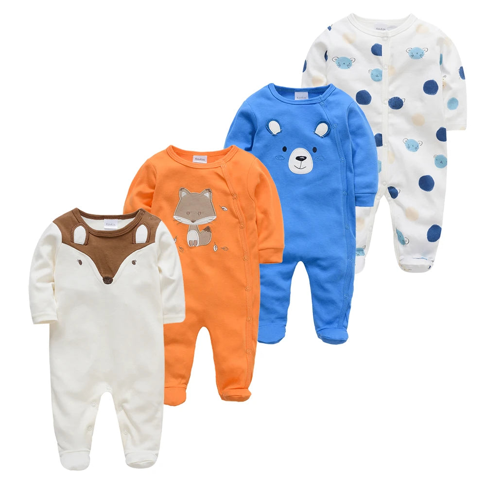4 stuks/set pasgeboren baby jumpsuits met lange mouwen en print unisex