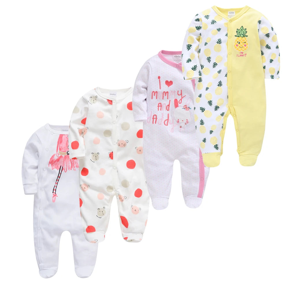 4 stuks/set pasgeboren baby jumpsuits met lange mouwen en print unisex