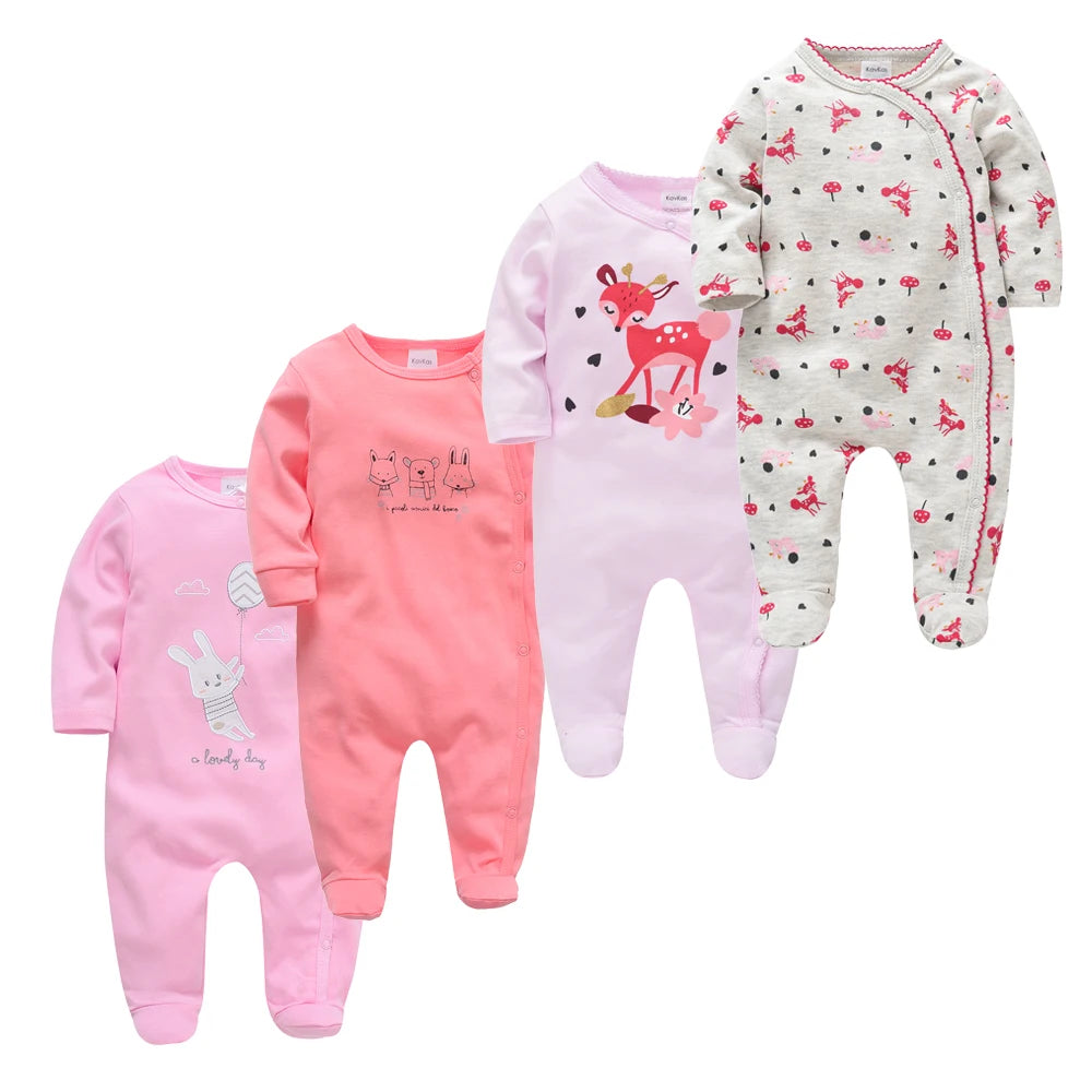 4 stuks/set pasgeboren baby jumpsuits met lange mouwen en print unisex