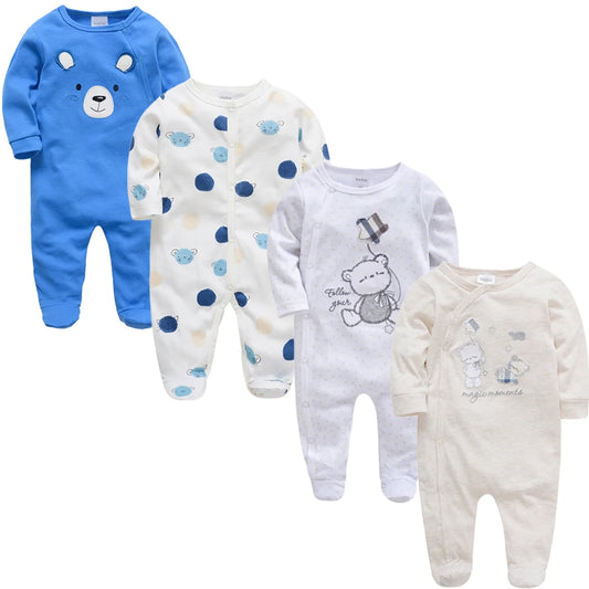 4 stuks/set pasgeboren baby jumpsuits met lange mouwen en print unisex