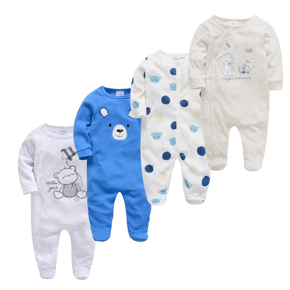4 stuks/set pasgeboren baby jumpsuits met lange mouwen en print unisex