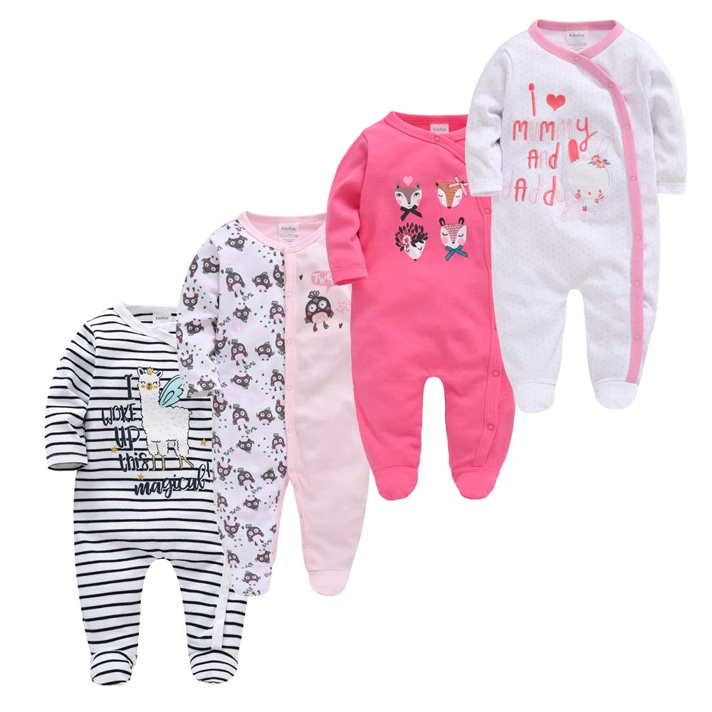 4 stuks/set pasgeboren baby jumpsuits met lange mouwen en print unisex