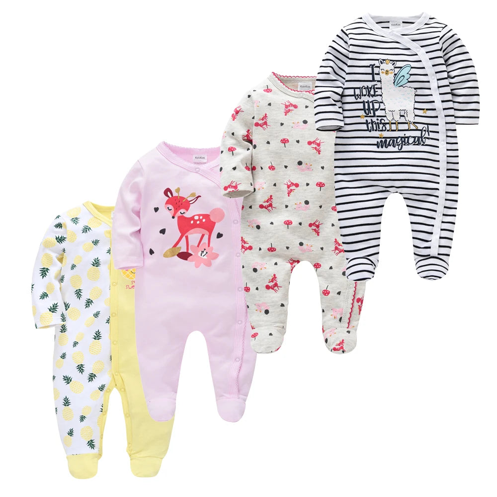 4 stuks/set pasgeboren baby jumpsuits met lange mouwen en print unisex