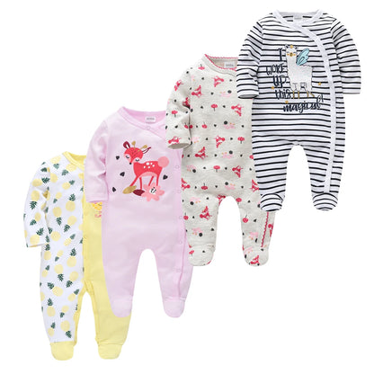 4 stuks/set pasgeboren baby jumpsuits met lange mouwen en print unisex