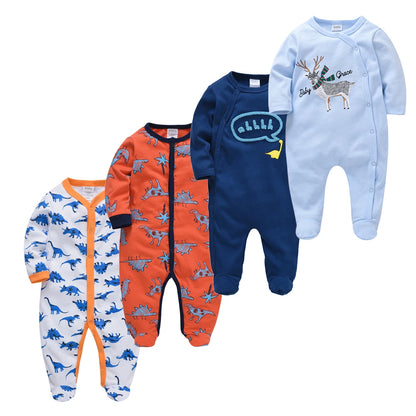 4 stuks/set pasgeboren baby jumpsuits met lange mouwen en print unisex