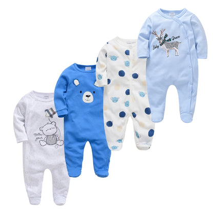 4 stuks/set pasgeboren baby jumpsuits met lange mouwen en print unisex