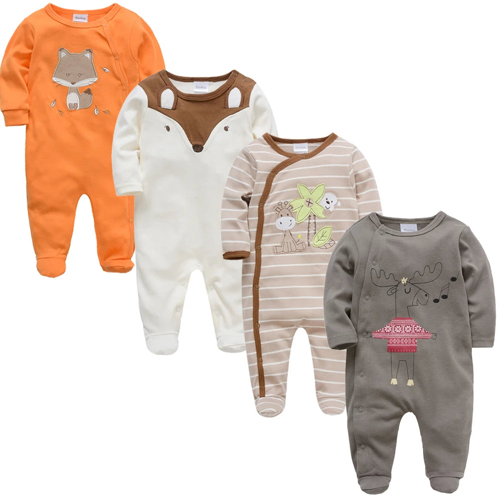 4 stuks/set pasgeboren baby jumpsuits met lange mouwen en print unisex