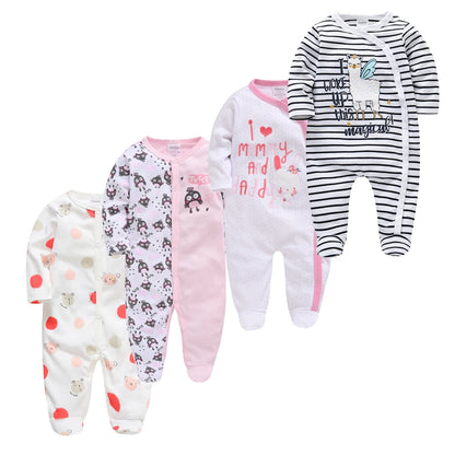 4 stuks/set pasgeboren baby jumpsuits met lange mouwen en print unisex