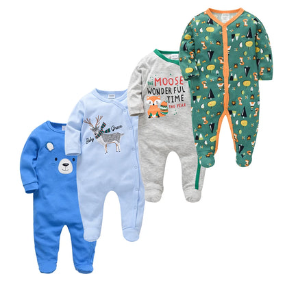 4 stuks/set pasgeboren baby jumpsuits met lange mouwen en print unisex