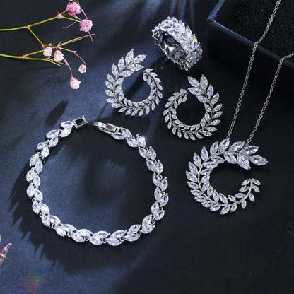 925 Sterling Silver Cubic Zircon Wedding Engagement Jewelry Sets  Necklace/Earrings/Bracelet Wholesale