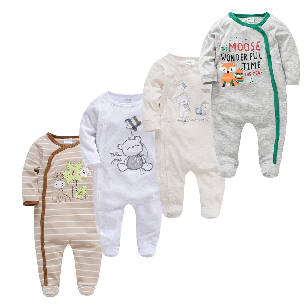 4 stuks/set pasgeboren baby jumpsuits met lange mouwen en print unisex