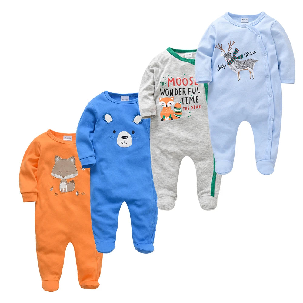4 stuks/set pasgeboren baby jumpsuits met lange mouwen en print unisex