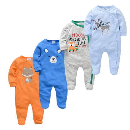 4 stuks/set pasgeboren baby jumpsuits met lange mouwen en print unisex