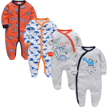 4 stuks/set pasgeboren baby jumpsuits met lange mouwen en print unisex