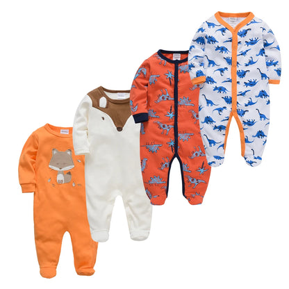 4 stuks/set pasgeboren baby jumpsuits met lange mouwen en print unisex