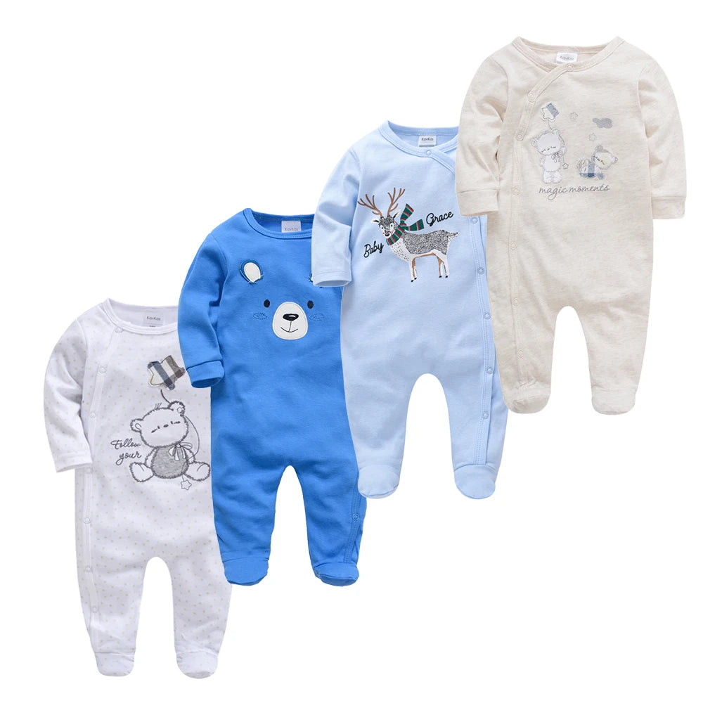 4 stuks/set pasgeboren baby jumpsuits met lange mouwen en print unisex